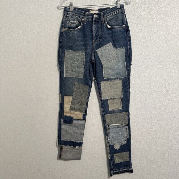 We The Free People Jeans Size 25 Bare With Me Mid Rise Straight Leg Patchwork - Picture 1 of 16